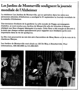 Article de journal : Journée mondiale de l'Alzheimer