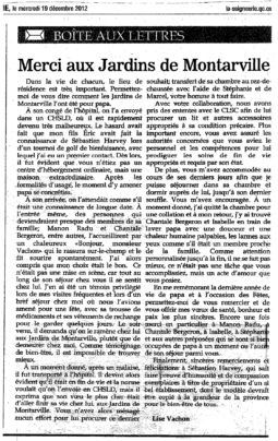 Article de journal : Lettre de la famille Vachon