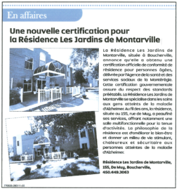 Article de journal : Nouvelle certification
